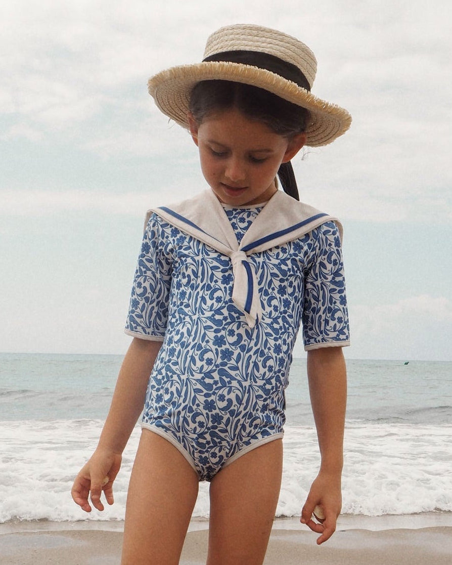 Girl UV Swimsuit Sailor Positano - royal blue