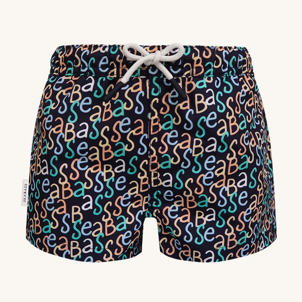 Männer UV Badeshort Hollywood - Marineblauer Logodruck