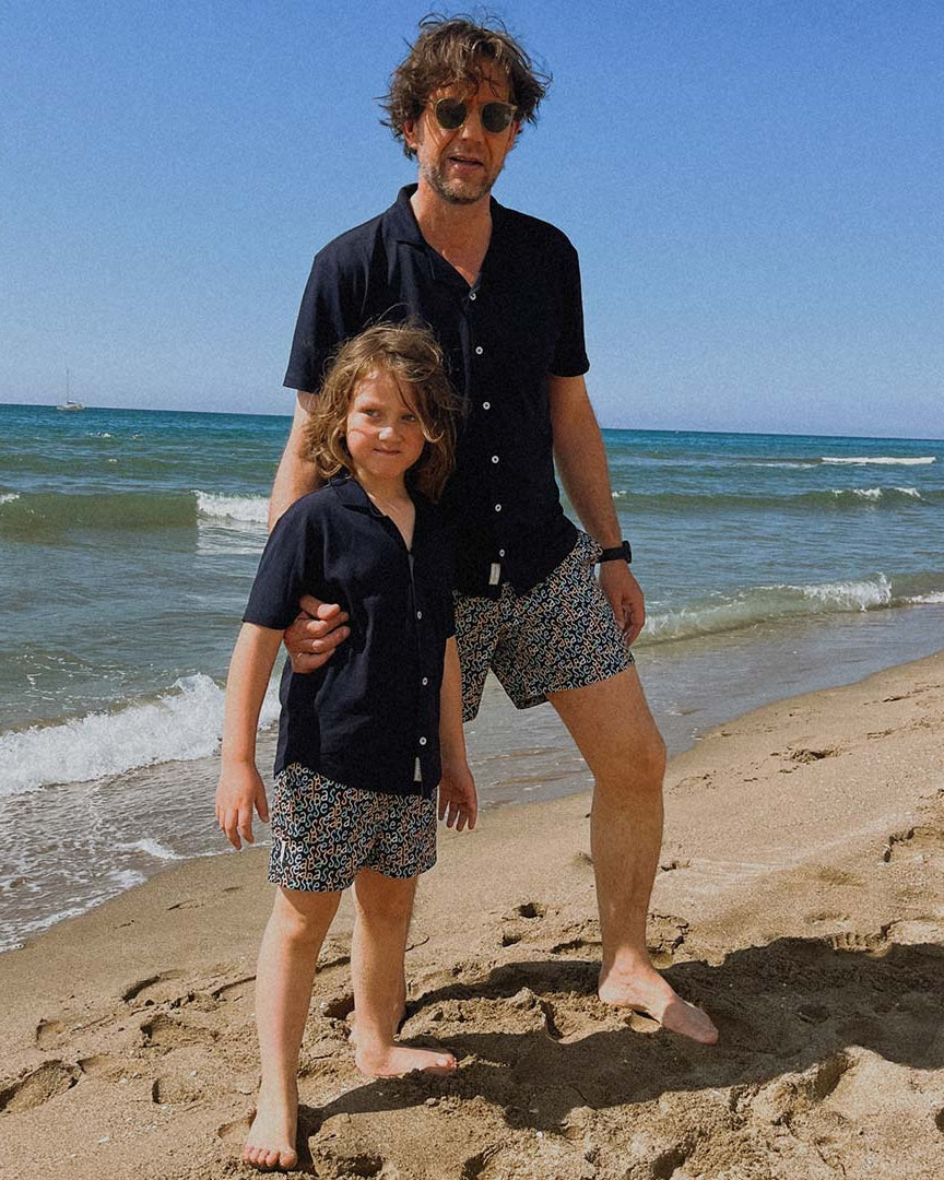 Men UV Swim Short Hollywood - navy logo print