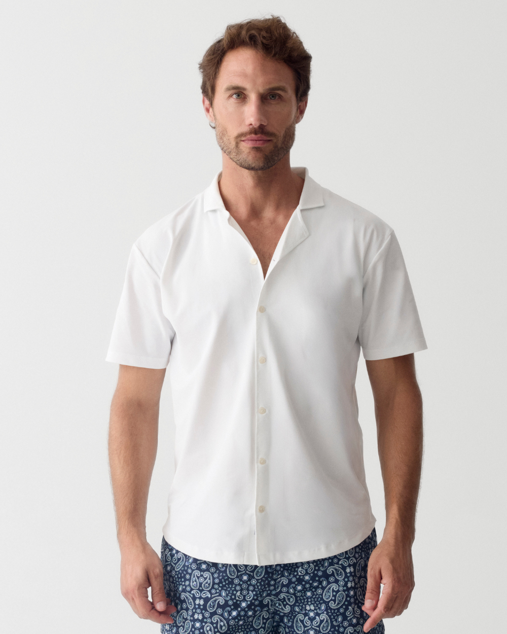 Camisa Corta UV Hombre Marina Blanco