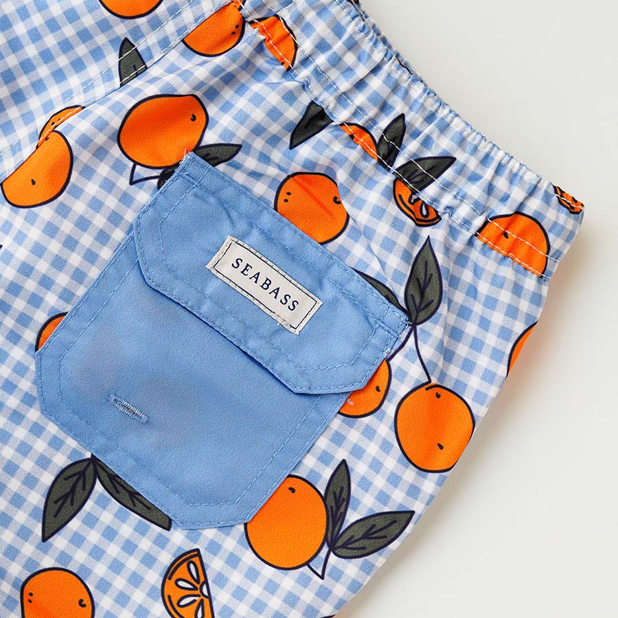 Men UV Swim Short Corsica - orange blue gingham