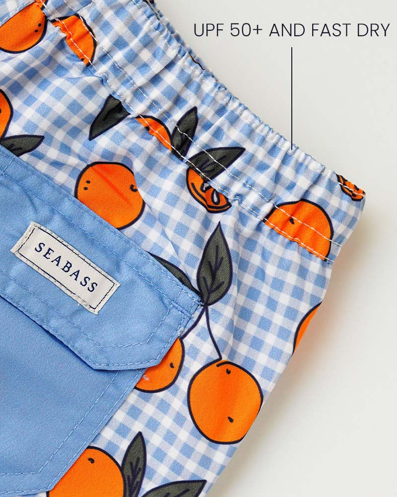 Heren UV Zwembroek Corsica - sinaasappels blauw geruit