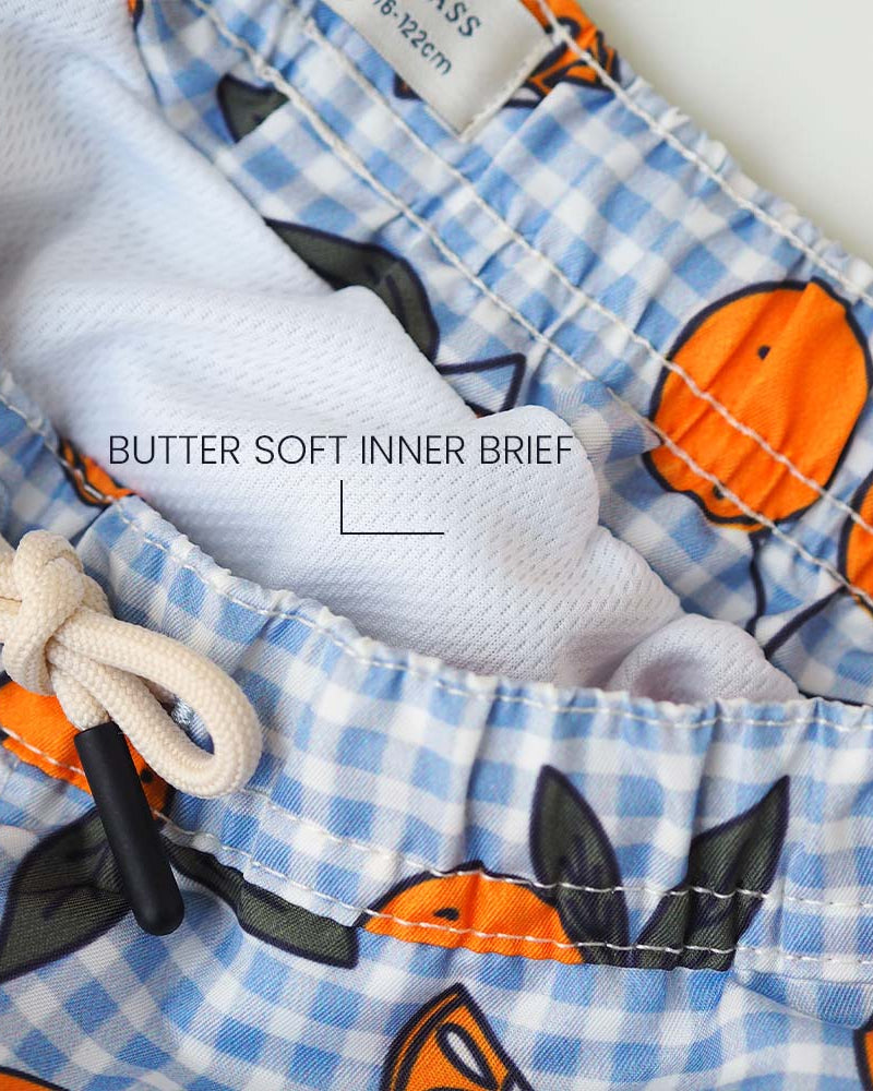 Heren UV Zwembroek Corsica - sinaasappels blauw geruit