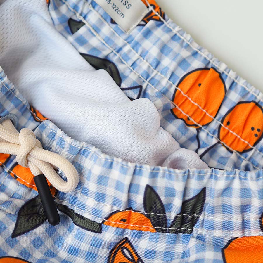 Men UV Swim Short Corsica - orange blue gingham