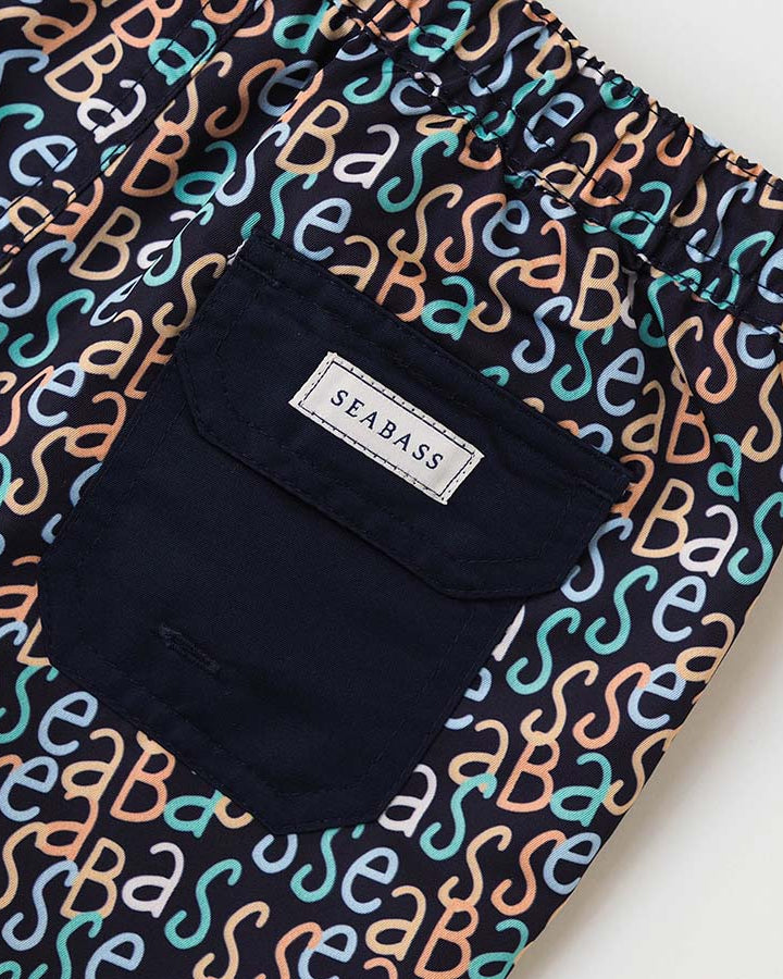 Men UV Swim Short Hollywood - navy logo print