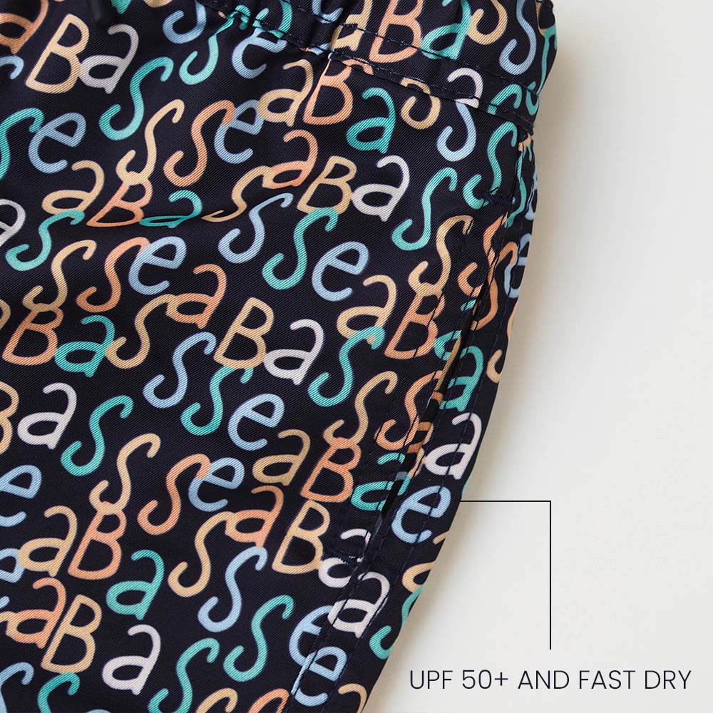 Jungs UV Badeshort Hollywood - Marineblauer Logodruck