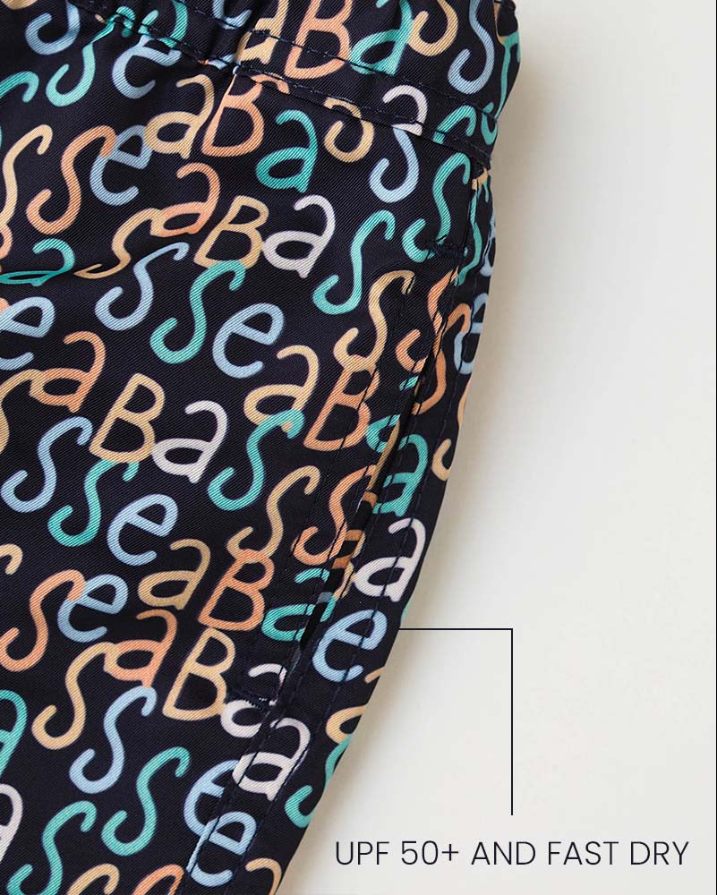 Boy UV Swim Short Hollywood - navy logo print