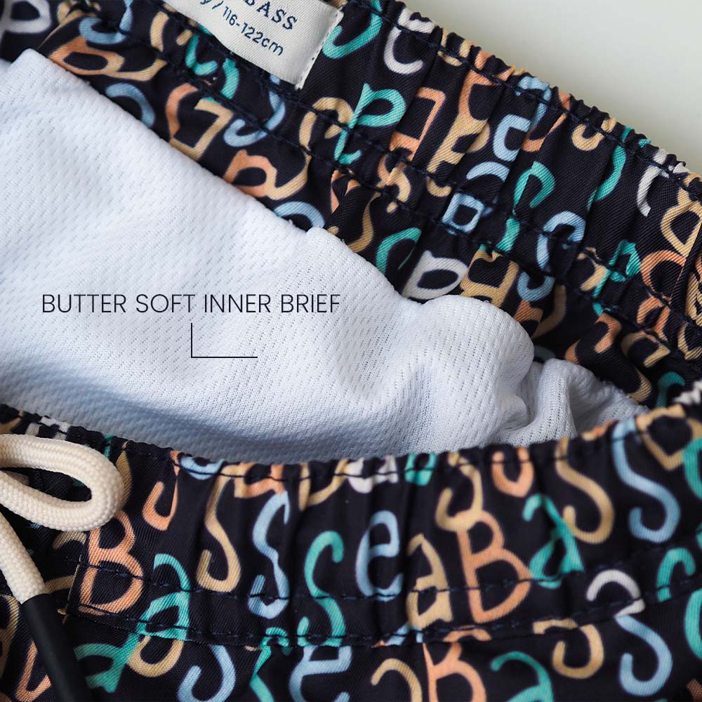 Jungs UV Badeshort Hollywood - Marineblauer Logodruck