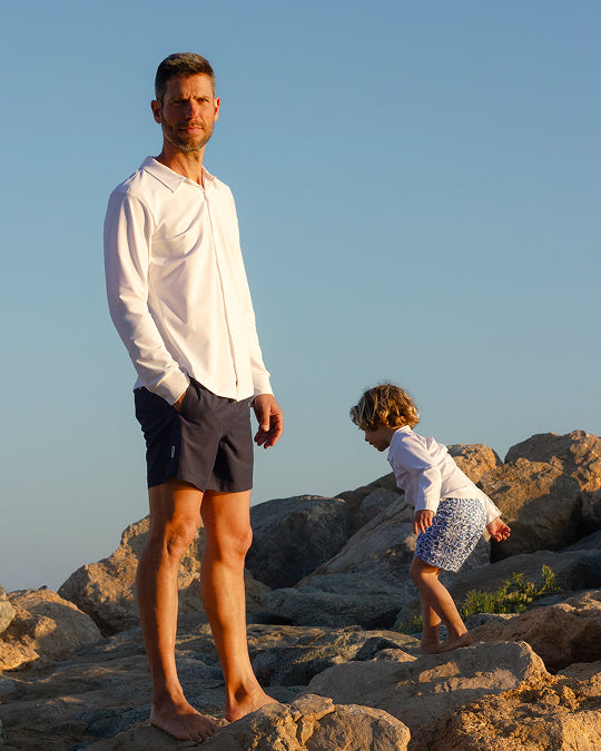 Camisa Classic UV Hombre Marina Blanco