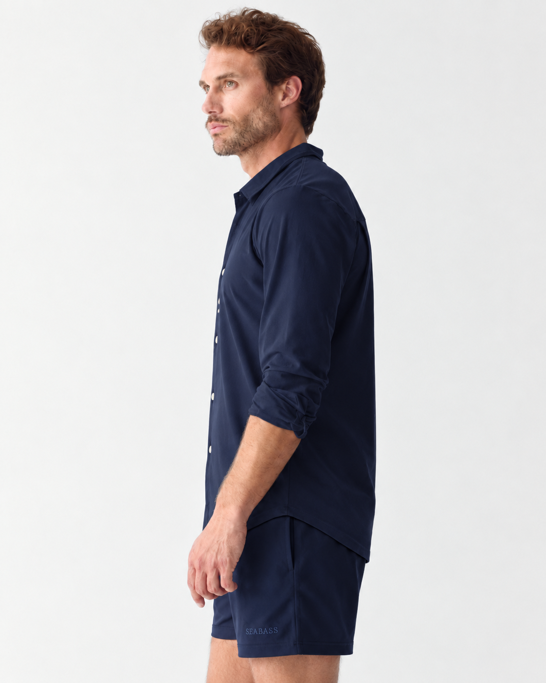 Heren Overhemd met UV-bescherming - marineblauw