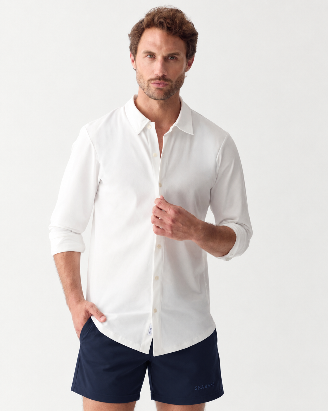 Camisa Classic UV Hombre Marina Blanco