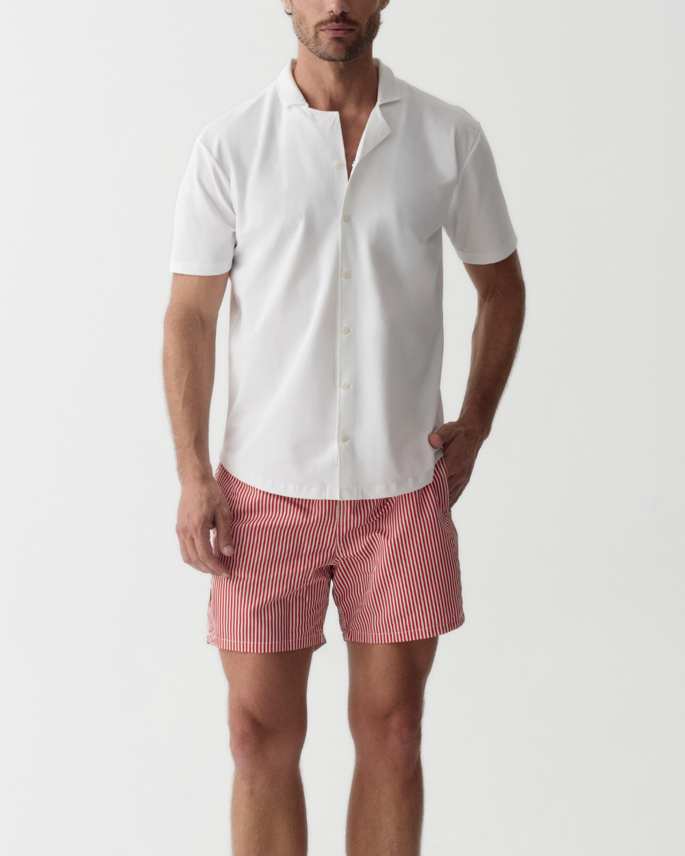 Männer UV Badeshort Venice - Rote Streifen
